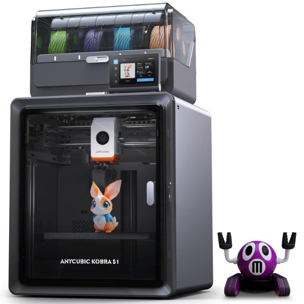 Anycubic Kobra S1 enclosed 3D printer with a four-spool filament management unit on top